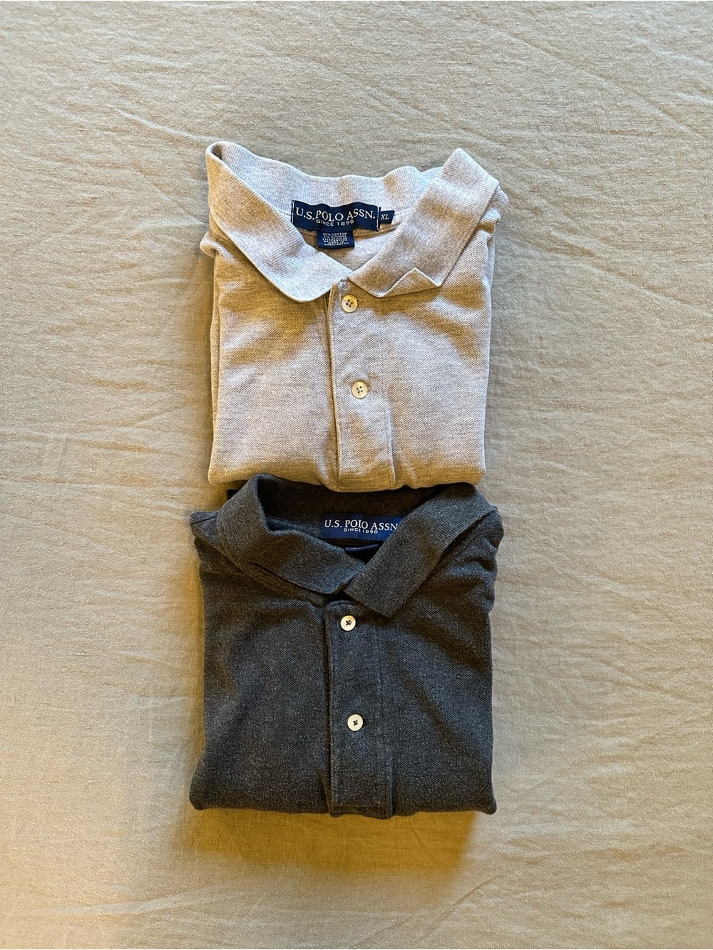 2 U.S. Polo Assn. Men’s Cotton Polo Shirts Light Gray & Charcoal Preppy